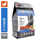 Сухой корм для стерилизованных кошек и кастрированных котов Probalance Sterilized с уткой, 400г